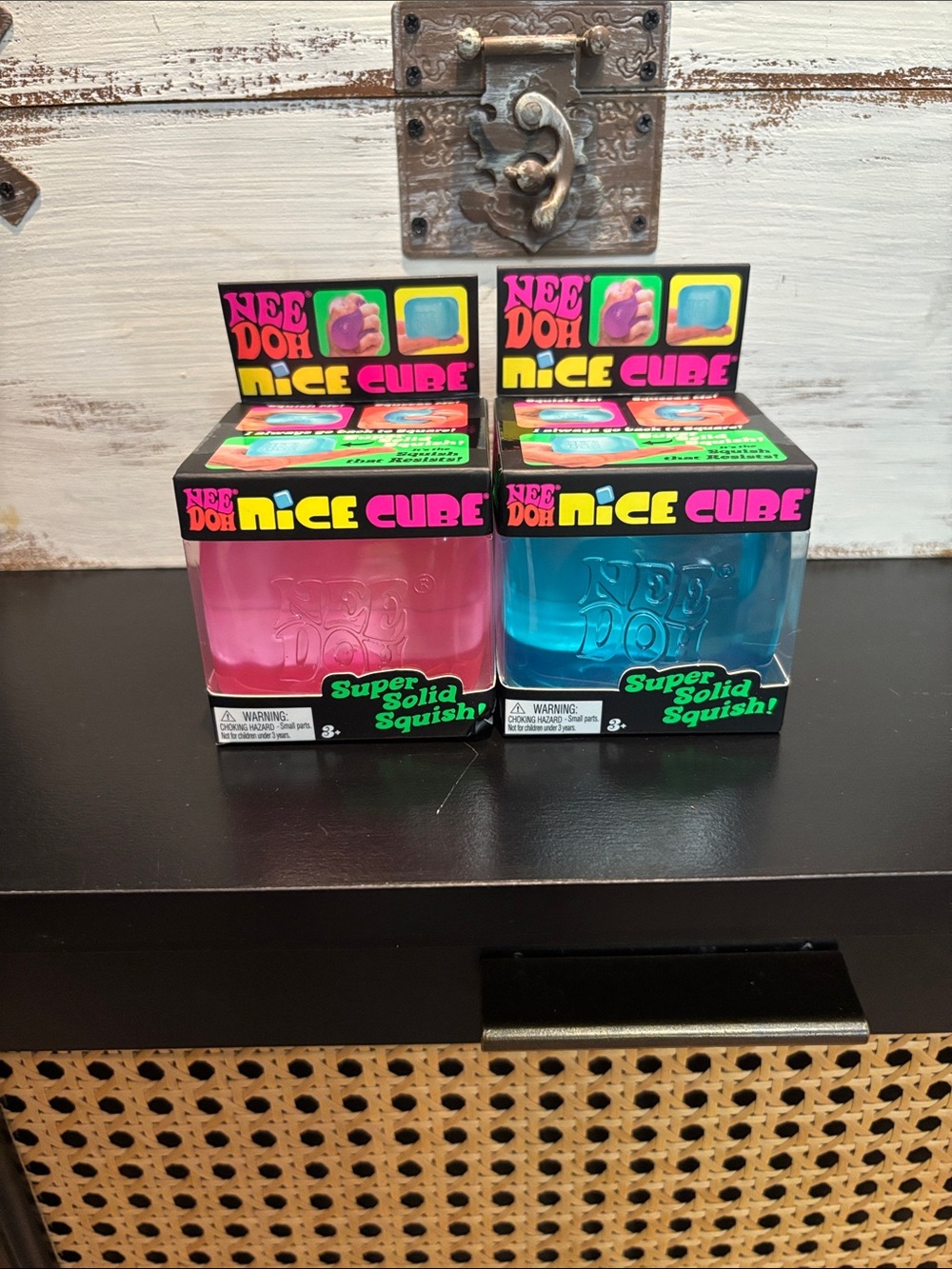 Two Needoh Nice Cubes - Pink & Blue Super Solid Squish